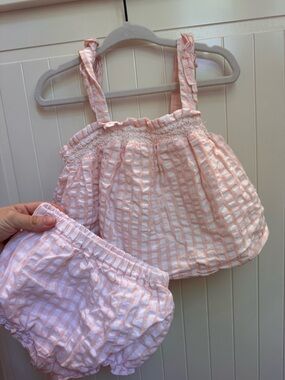 Janie and Jack Pink Gingham Tank Top & Bloomers Set